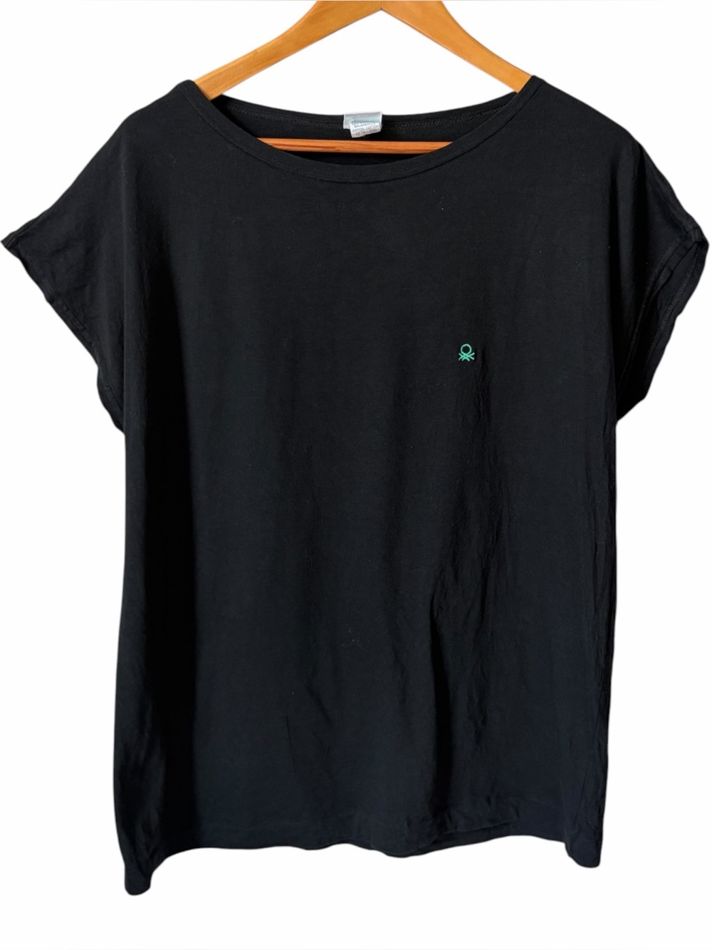 United Colors of Benetton Vintage 80s Cap Sleeve Black Cotton Tee Women's Large